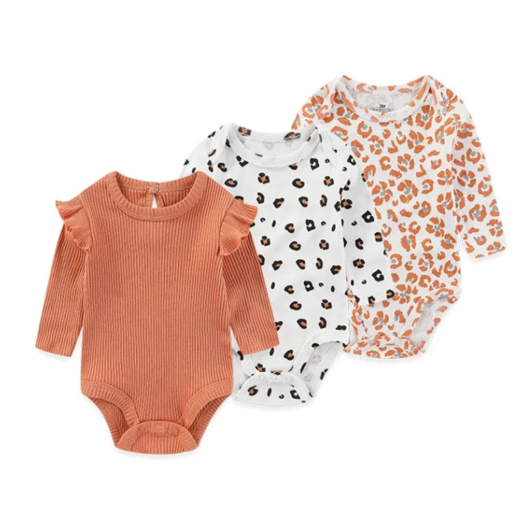 Kiddiezoom – Set de 3 Piezas Niña 👶✨ Bodysuits de Manga Larga 100% Algodón con Estampados de Caricaturas