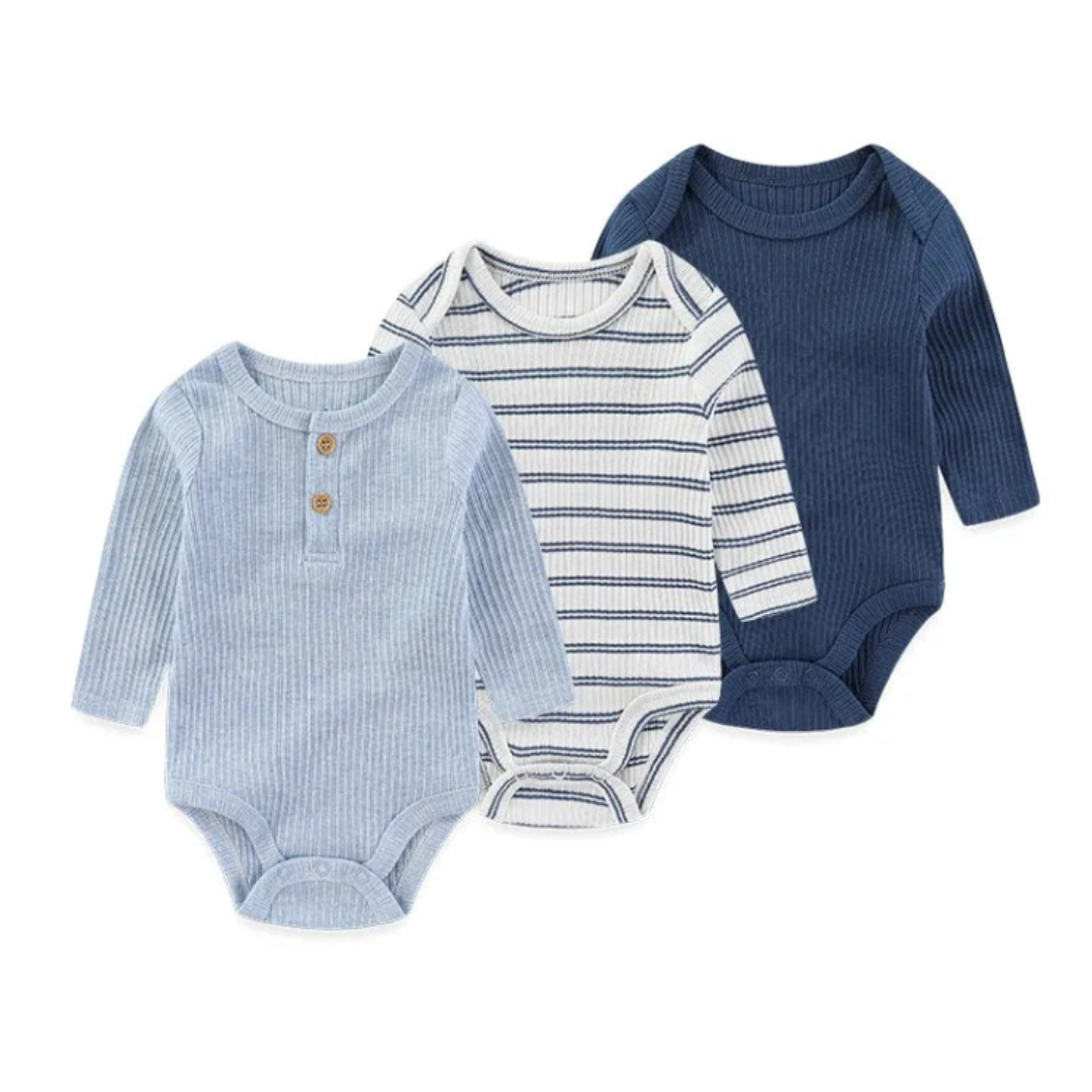 Kiddiezoom – Set de 3 Piezas Niño👶✨ Bodysuits de Manga Larga 100% Algodón con Estampados de Caricaturas