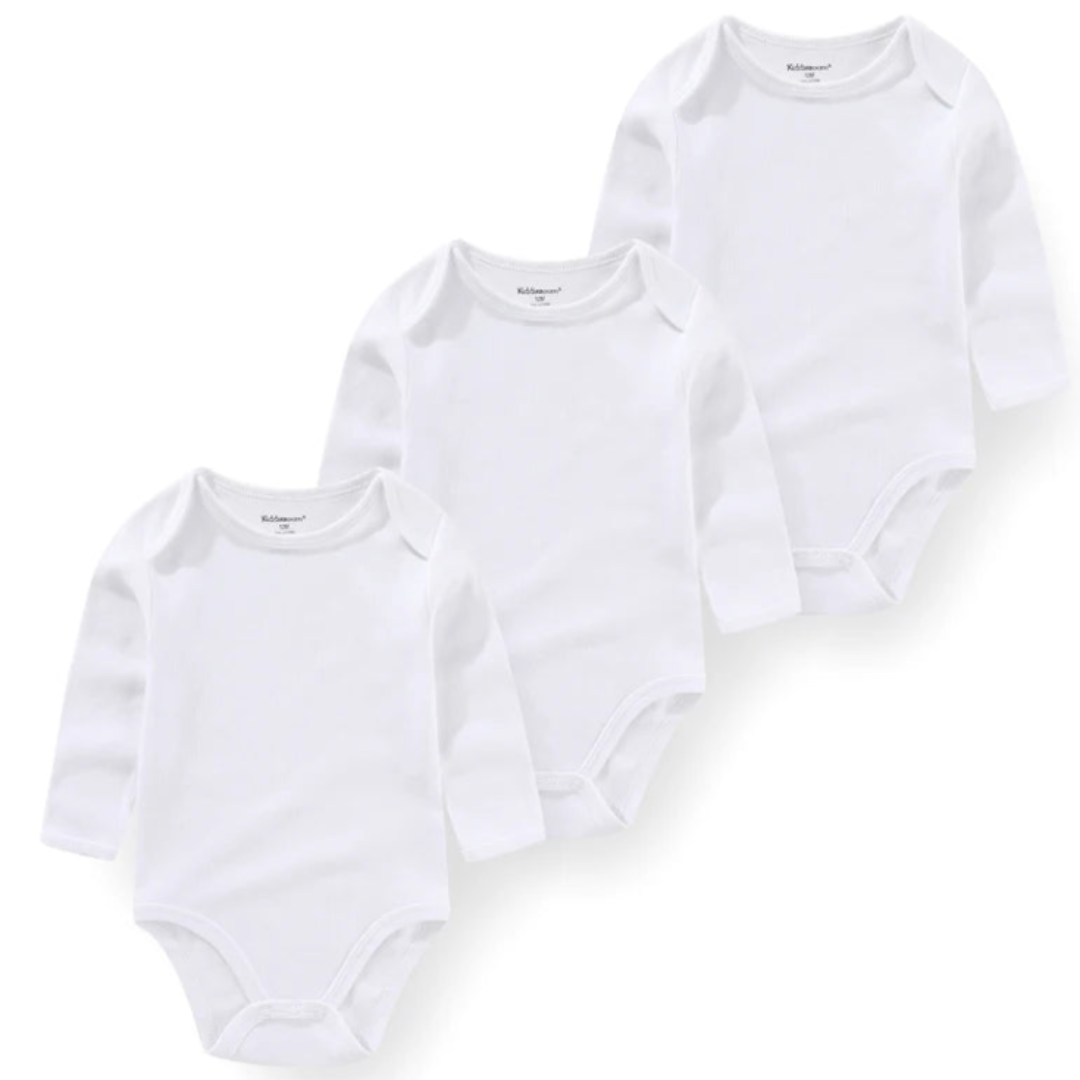 Kiddiezoom – Set de 3 Piezas Niña 👶✨ Bodysuits de Manga Larga 100% Algodón con Estampados de Caricaturas