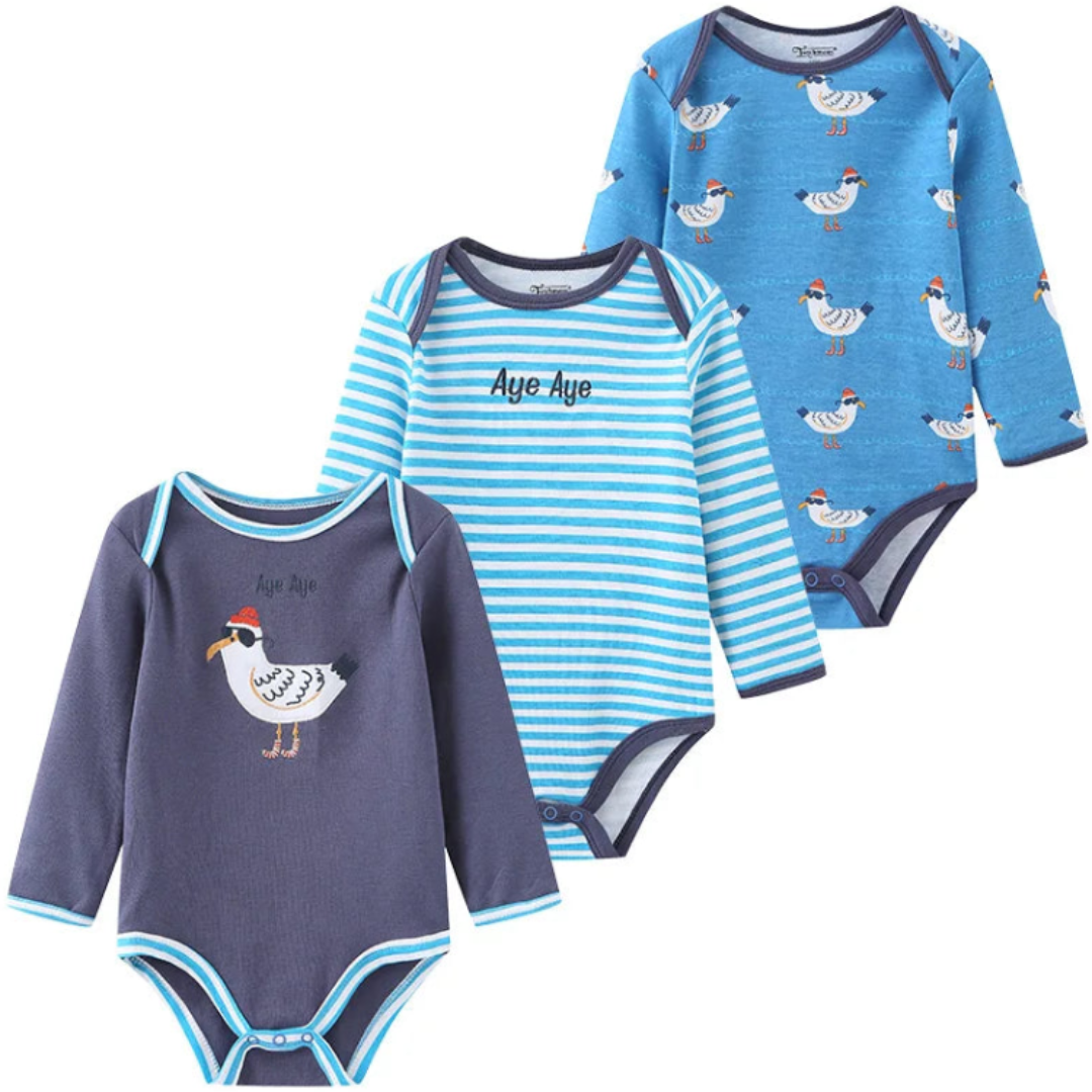 Kiddiezoom – Set de 3 Piezas Niño👶✨ Bodysuits de Manga Larga 100% Algodón con Estampados de Caricaturas