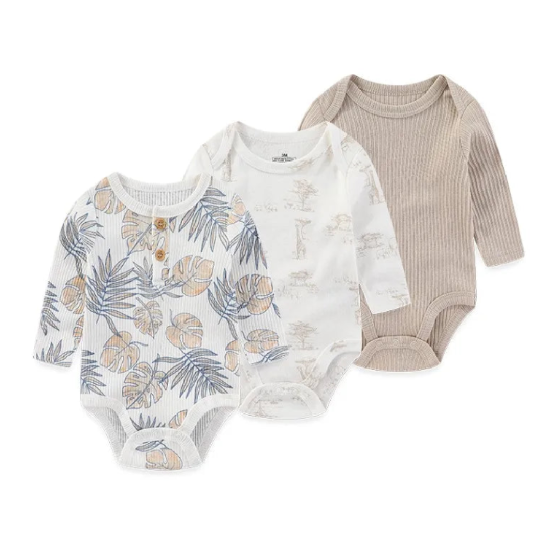 Kiddiezoom – Set de 3 Piezas Niño👶✨ Bodysuits de Manga Larga 100% Algodón con Estampados de Caricaturas